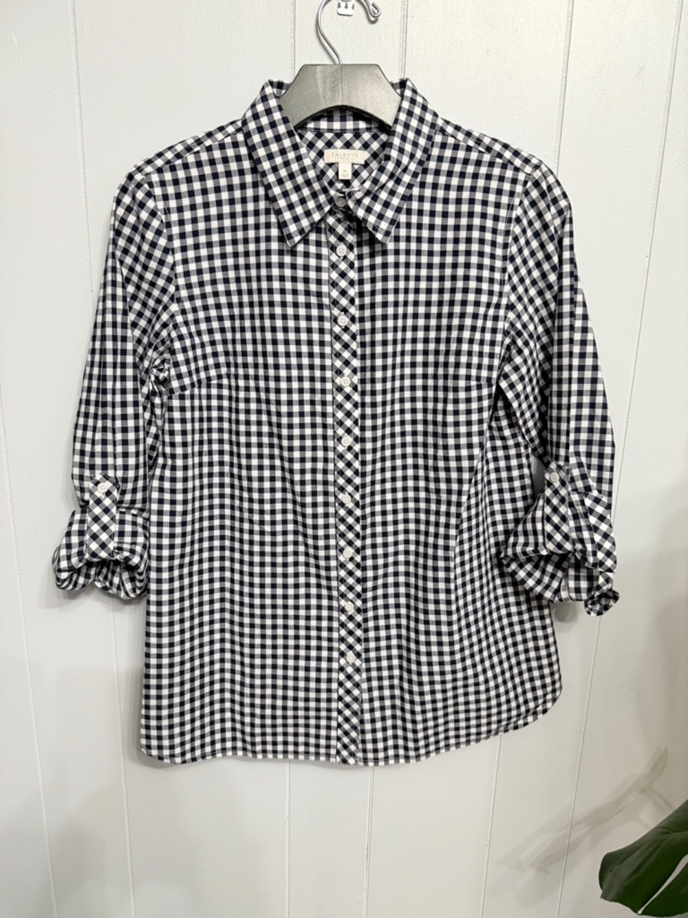 Talbots Black & White Gingham Button-Up Shirt